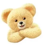 Étiquette du fondant parfumé 'Adoucissant' à la cire de soja. L'illustration est une photo d'un ours en peluche doux, évoquant un parfum frais et réconfortant de linge propre